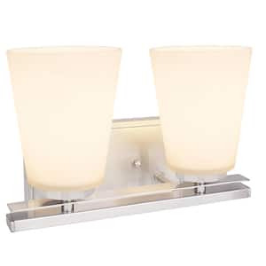 2-Light Brushed Nickel Vanity Light with Frosted Glass Shade
