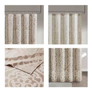 Dillon 72 in. W x 72 in. L Polyester in Tan/Ivory Shower Curtain