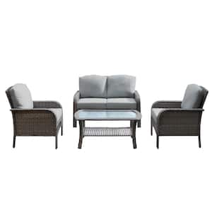 Venice Gray 4-Piece Wicker Modern Outdoor Patio Conversation Sofa Seating Set with Dark Gray Cushions