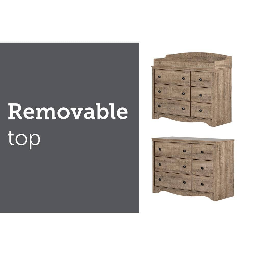 Weathered Oak 6-Drawer Changing Table Dresser