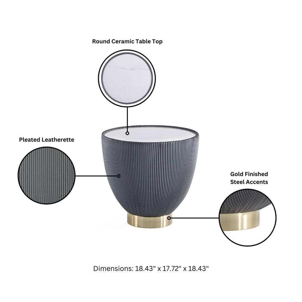 Tiny Round Ridged Stone and Metal Accent Table