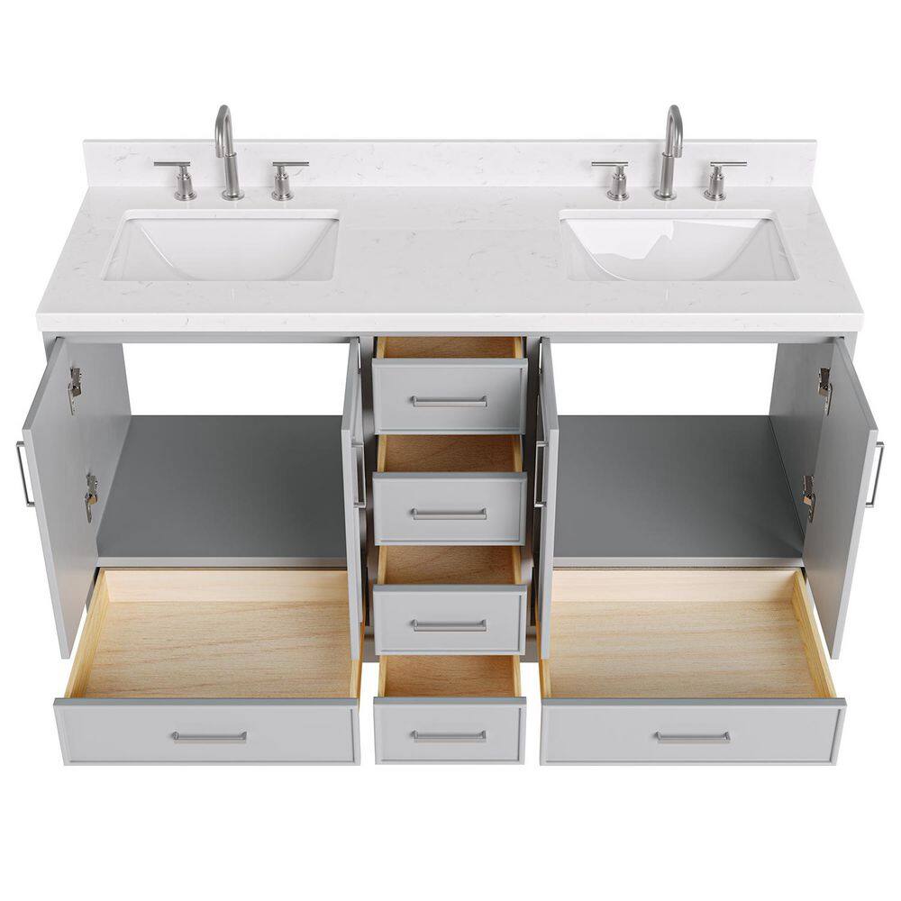 Stafford 60" Gray Double Sink Freestanding Vanity with Carrara Quartz Top
