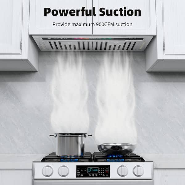 30 in. 900 CFM Convertible Insert Range Hood in Stainless Steel with Smart Voice/Touch Control, 4-Speed Exhaust Fan