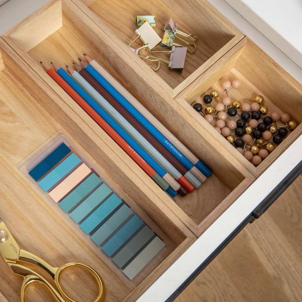 Light Natural 6-Piece Paulownia Wood Desk Drawer Organizer Set