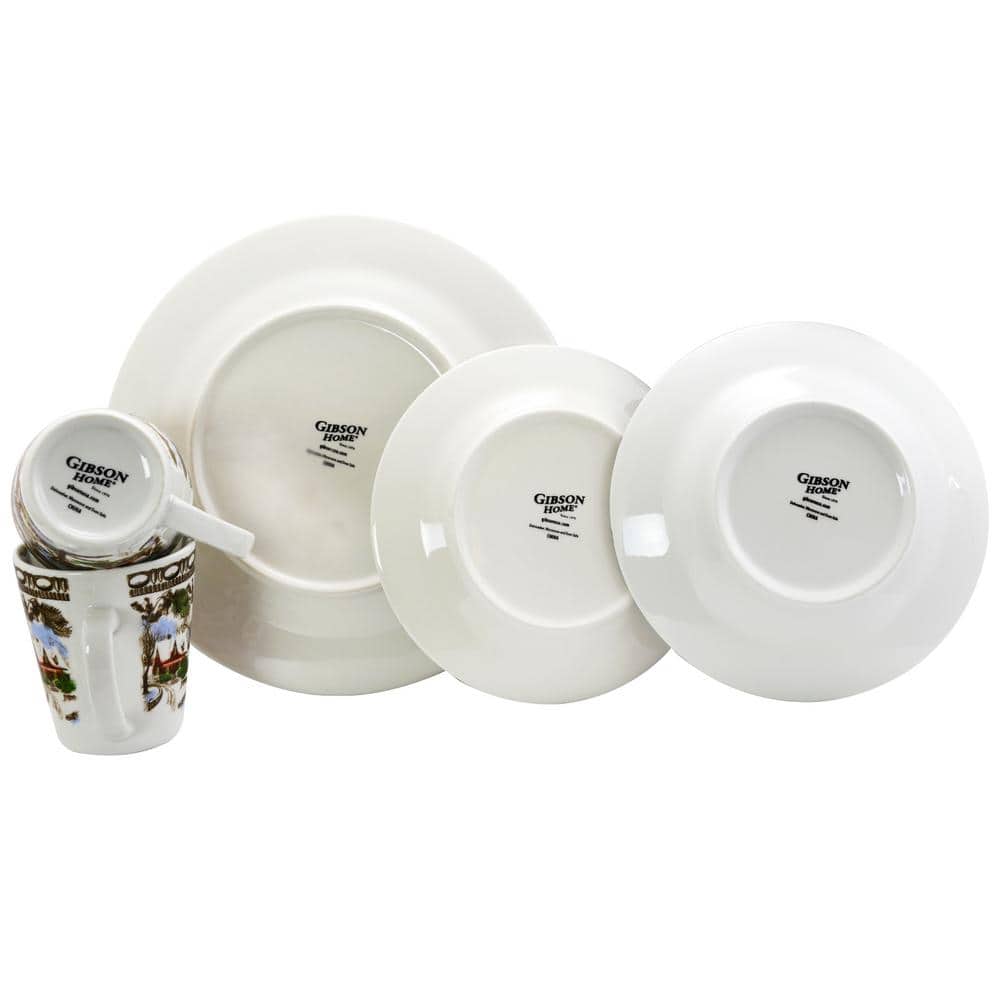 Christmas Toile 16-Piece Porcelain Dinnerware Set with Winter Scene