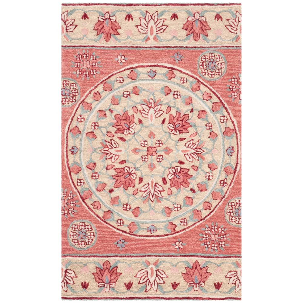 Red and Beige Handmade Wool Tufted Area Rug 3' x 5'