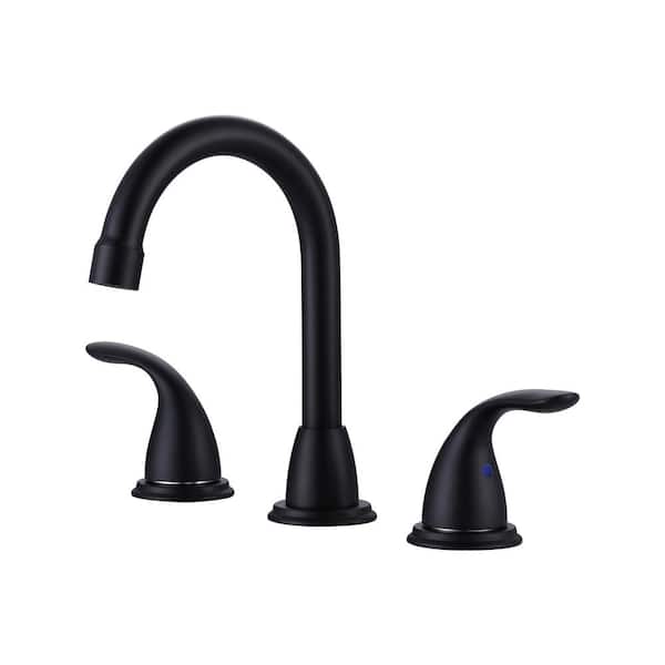 WOWOW 8 in. Widespread Double Handle Bathroom Faucet with Drain Kit Included in Matte Black