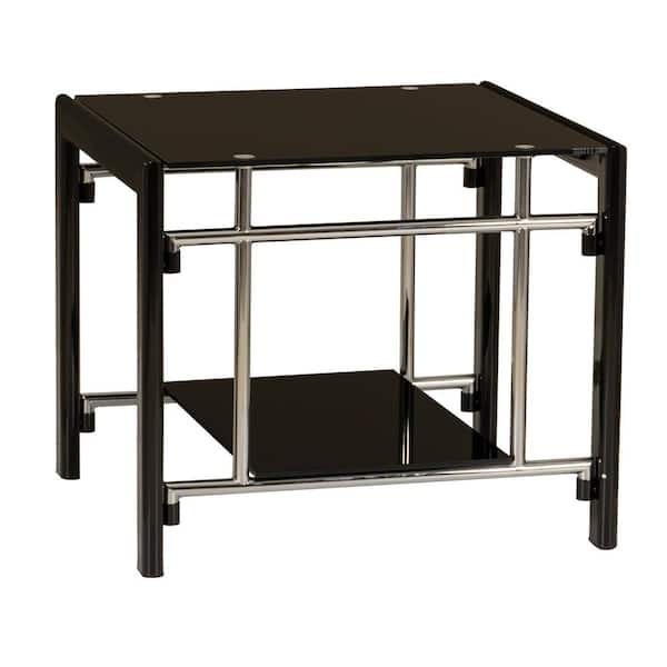Linon Home Decor Henny 24 in. Black and Silver Rectangle Glass End Table with Shelf Set of 2