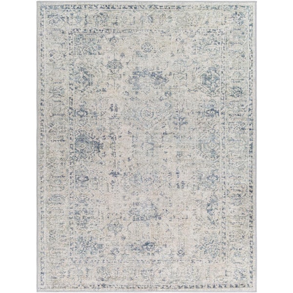 Livabliss Calhoun Light Grey Medallion 5 ft. x 7 ft. Machine-Washable Indoor Area Rug