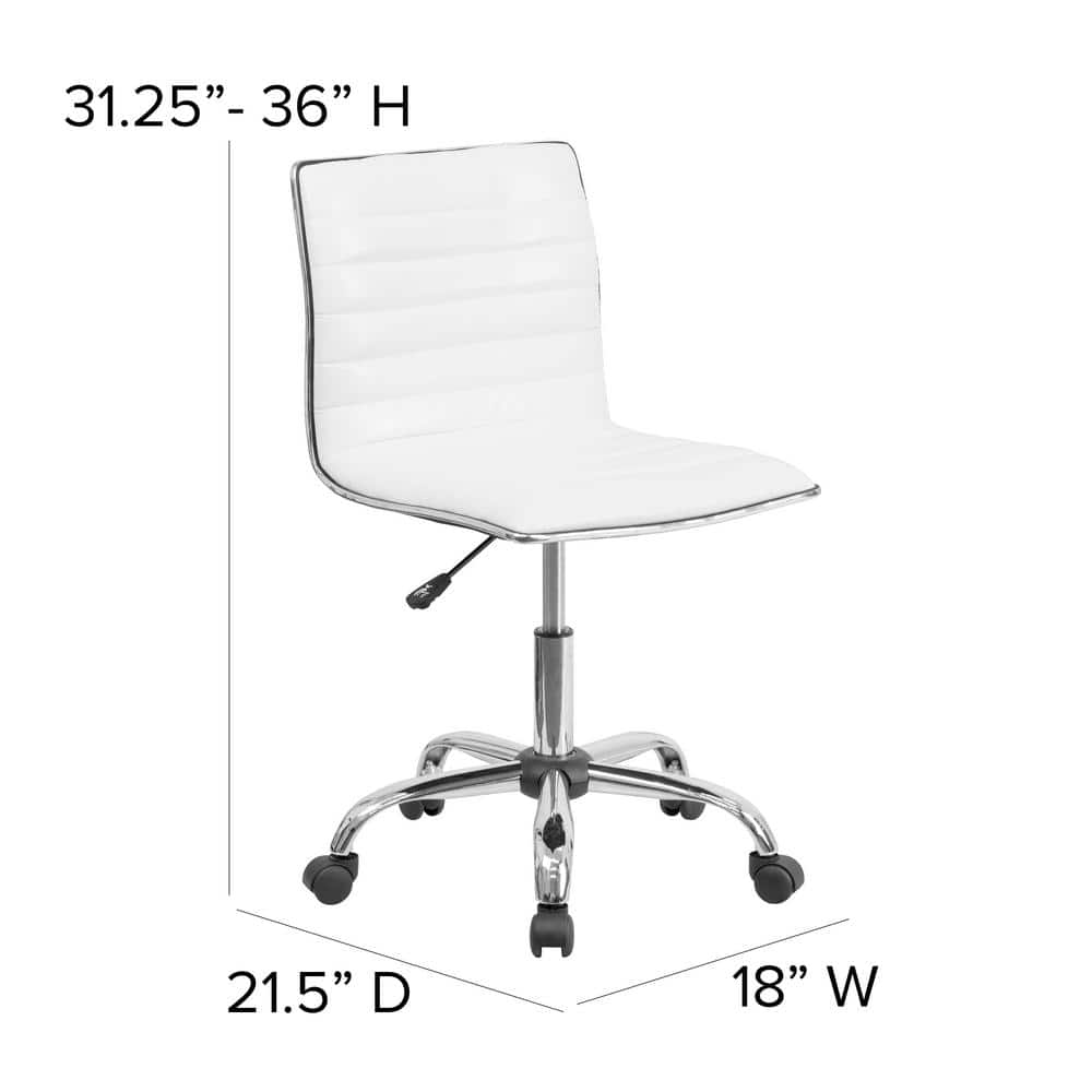 White Vinyl Low-Back Armless Swivel Task Chair with Metal Frame