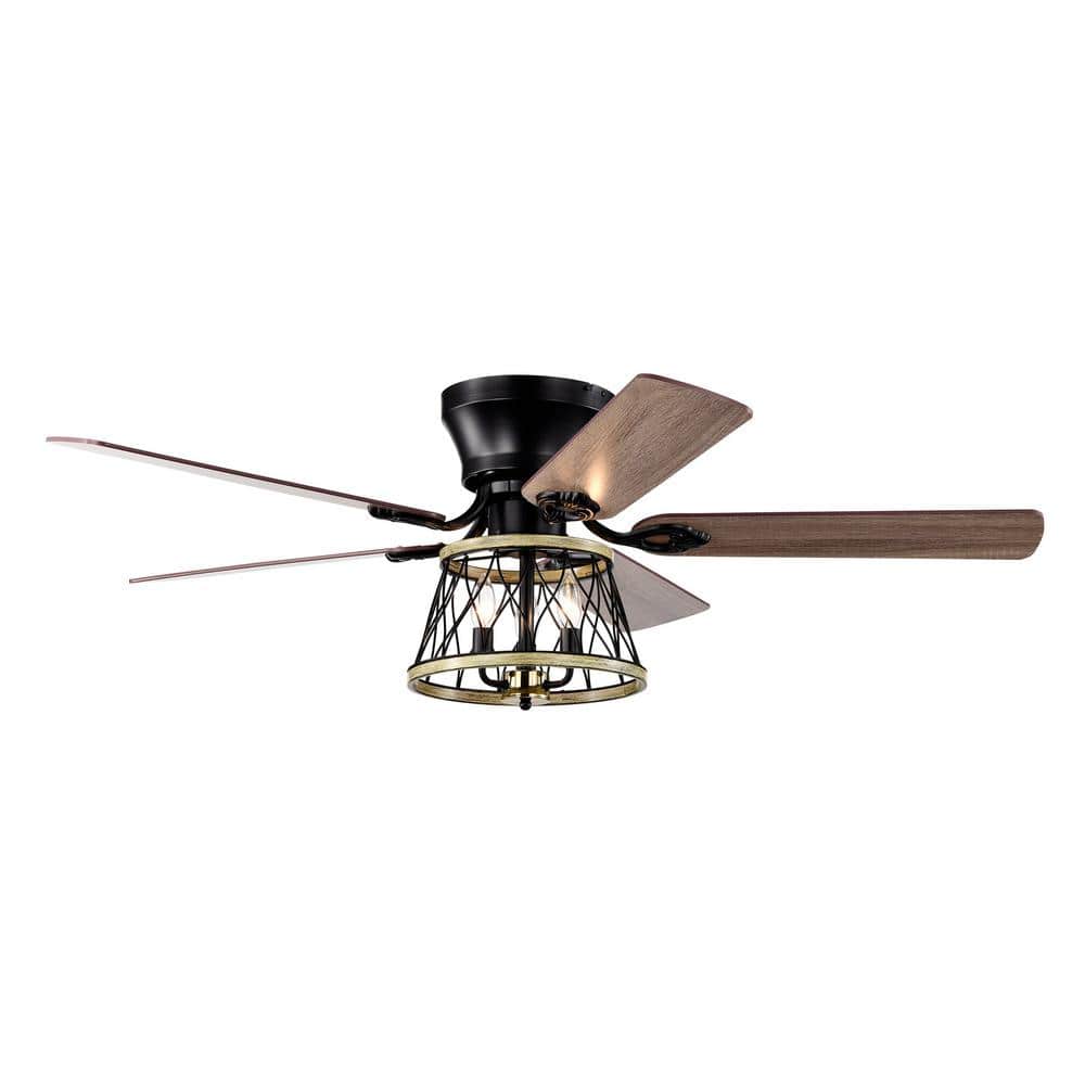 Parrot Uncle 52 in. Indoor Black Low Flush Mount Industrial Ceiling Fan  with Light Kit and Remote Control F6329110V The Home Depot