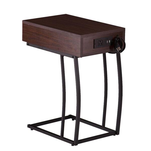 Southern Enterprises New Haven Walnut USB Port Side Table