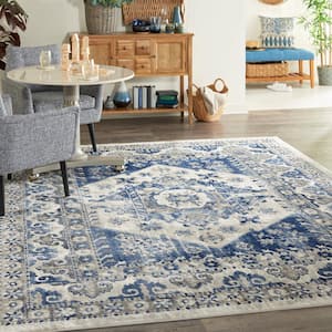 Cyrus Ivory Blue 8 ft. x 10 ft. Medallion Traditional Area Rug