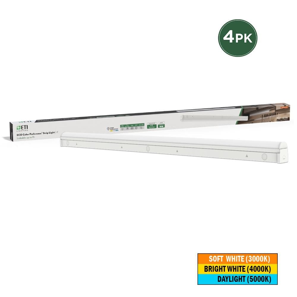 4-Pack 4 ft. 17-Watt Linkable Integrated LED White Strip Light Fixture 3000K 4000K 5000K 2000 Lumens Plug-In Hardwire price history on PriceWatchPro