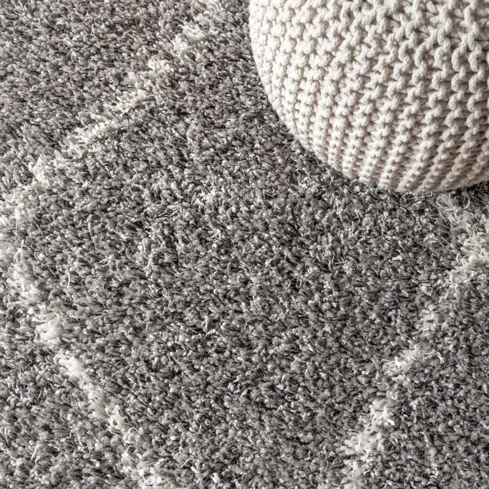 Reversible Grey/Cream Moroccan Trellis Shag Rug 4' x 6'