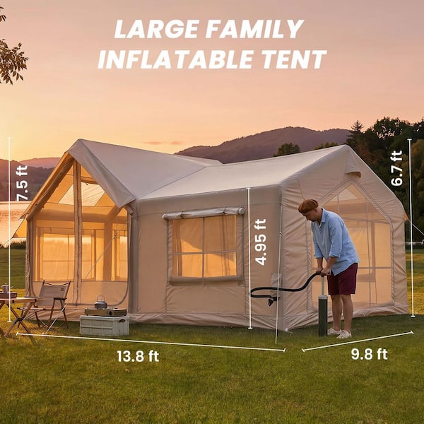 BOZTIY 8-Person Inflatable Tent with Hand Pump Easy Setup Blow Up