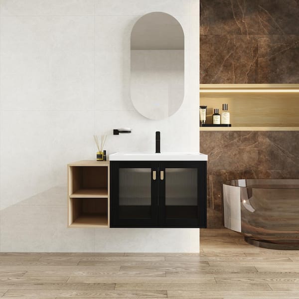 Unbranded 40 in. W x 18 in. D x 20 in. H Single Sink Wall-Mounted Bath Vanity in Black Chestnut with White Ceramic Top