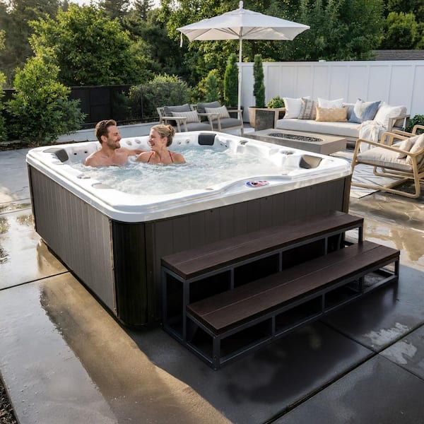 7-Person 100-Jet Premium Acrylic Bench Spa Standard Hot Tub with Bluetooth Sound System and LED Waterfall