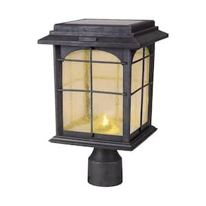 Hand-Painted Sanded Iron Outdoor Solar Post Lantern Light with Seedy Glass Shade