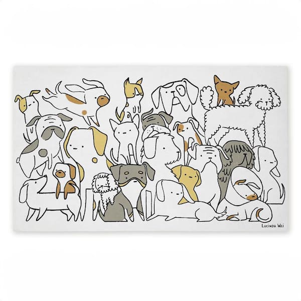 Eclectic Dog Breeds Beige 18 in. x 30 in. Polyester Non-Slip Outdoor Door Mat