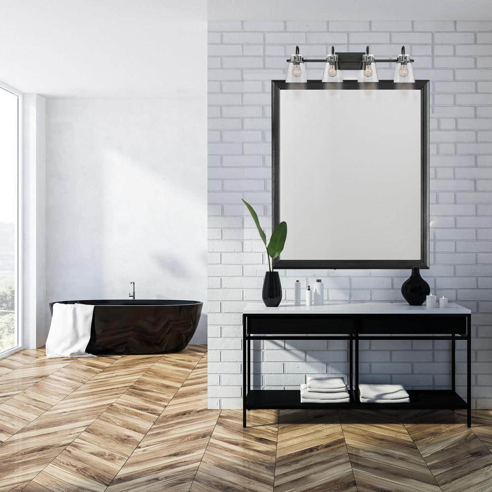 Inwood 32'' Matte Black Vanity Light with Clear Blown Glass Shades