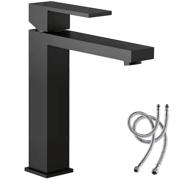 Basin Faucet Single Handle Single Hole Bathroom Faucet with 15° Angled Spout Splash-Free Soft Water Flow in Matte Black