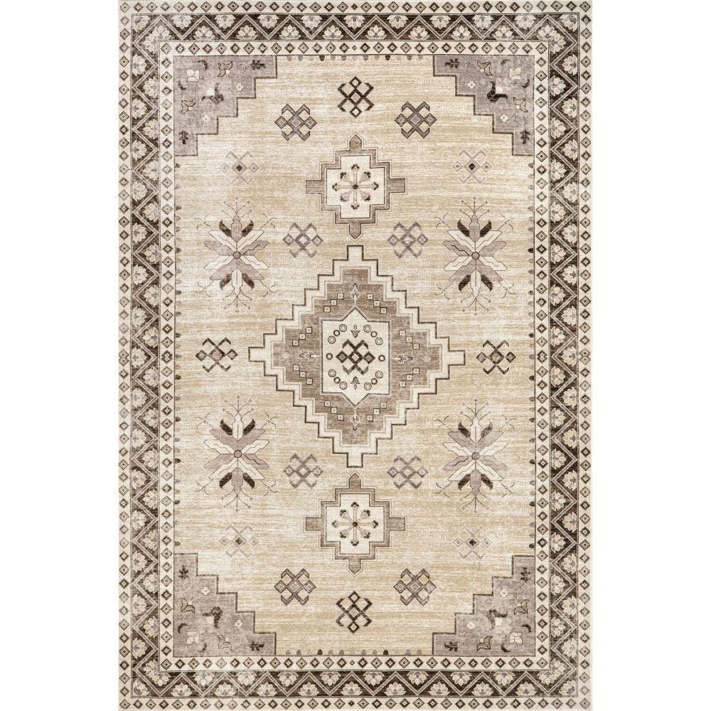 Clovebud Geometric Machine Washable Beige 4 ft. x 6 ft. Area Rug price history on PriceWatchPro