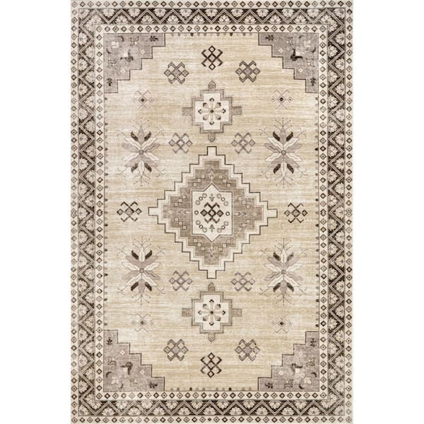 RUGS USA Clovebud Geometric Machine Washable Beige 4 ft. x 6 ft. Area Rug