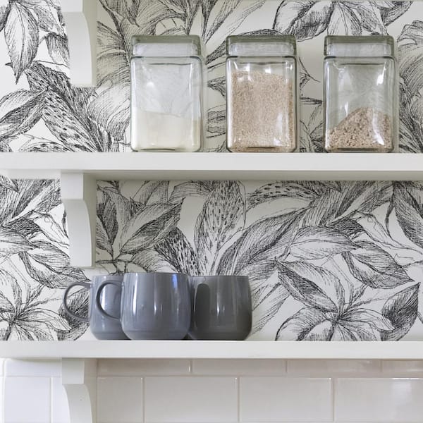 NuWallpaper Black Canopy Peel & Stick Wallpaper - Tropical Leaf Design, 20.5" X 18' Roll