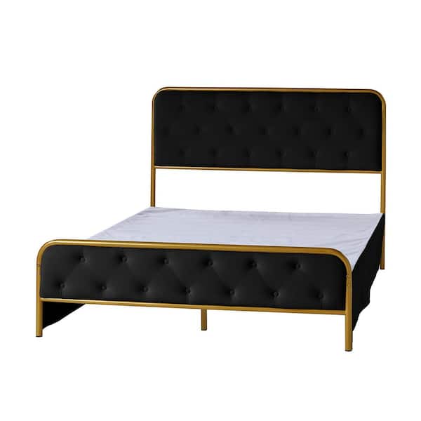 JAYDEN CREATION Marlene Black Contemporary Upholstered Queen Size Platform Bed with Bottom Storage and Bed Skirt