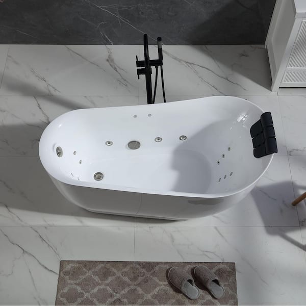 Empava 59 in. x 29.5 in. Right Drain Brushed Nickel Freestanding