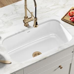 Pintura 31 1/2-inch 16 Gauge Undermount Single Bowl Enameled Steel Kitchen Sink in White