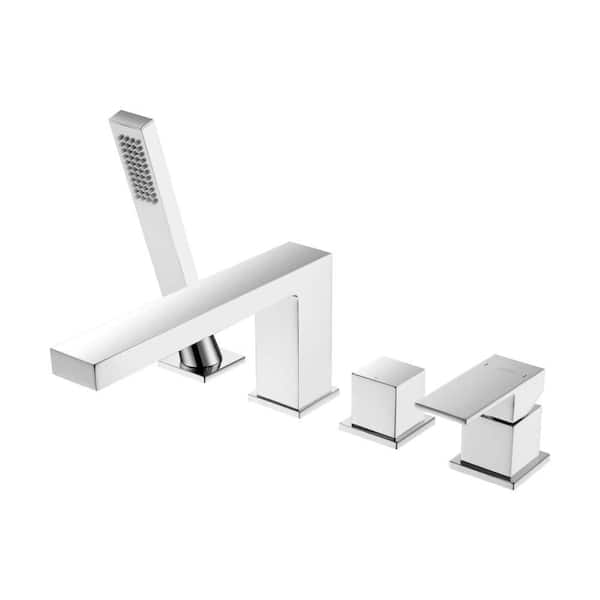 Cube 2. 5GPM Single Handle Deck Mounted Bathtub Faucet with Hand Shower in Chrome