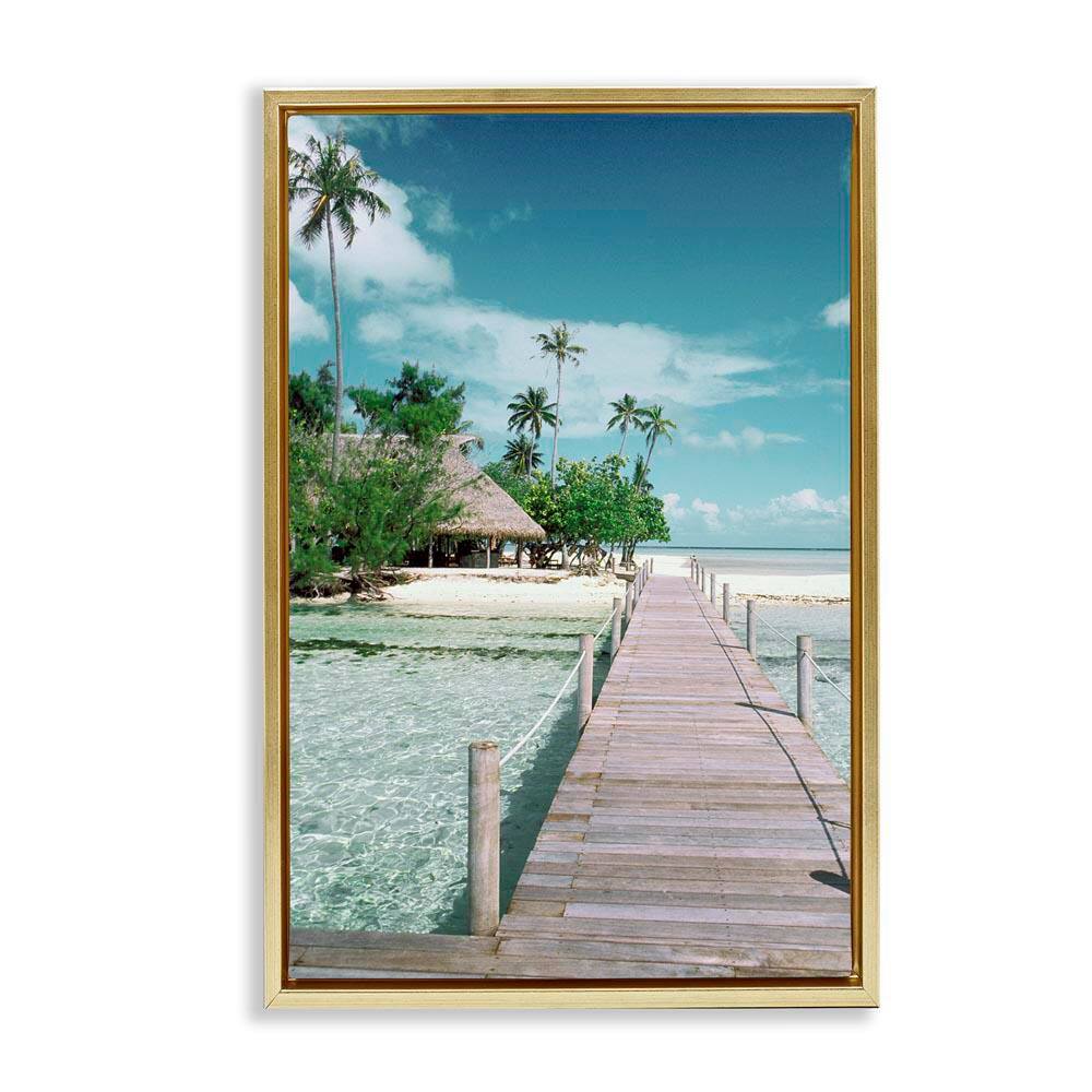 Tropical Bungalow Bridge by Danita Delimont Gold Floater Frame Coastal Graphic Art Print 31 in. x 21 in. price history on PriceWatchPro