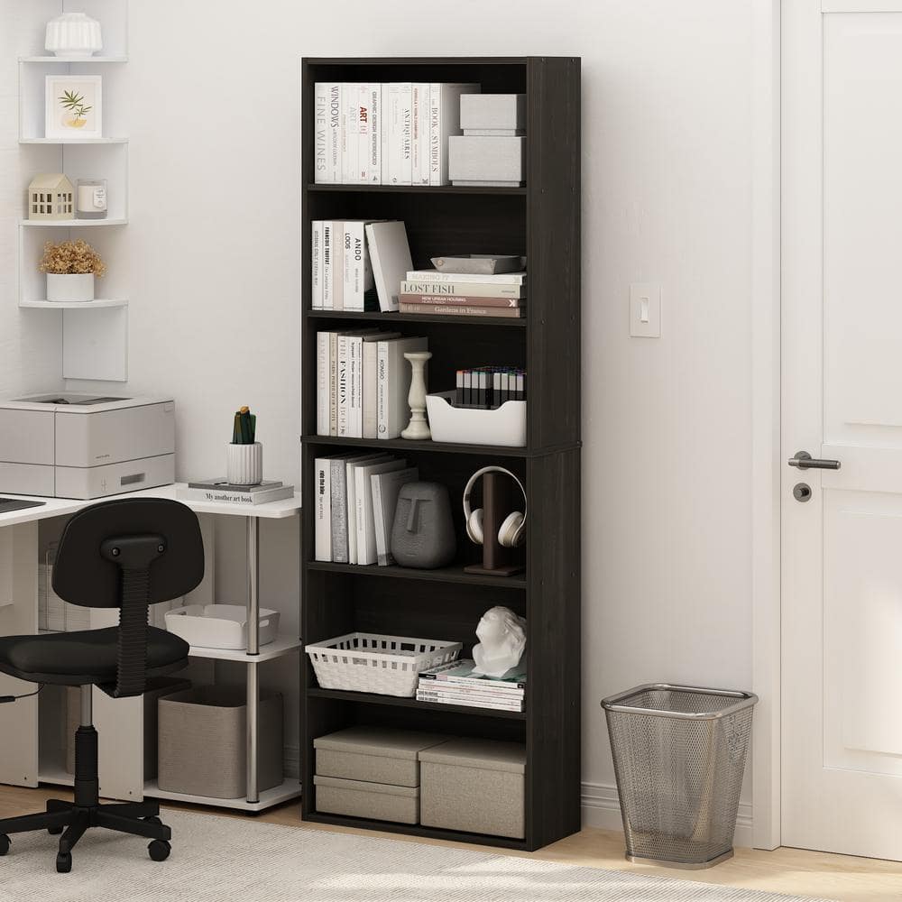 Espresso 6-Tier Adjustable Open Storage Bookcase
