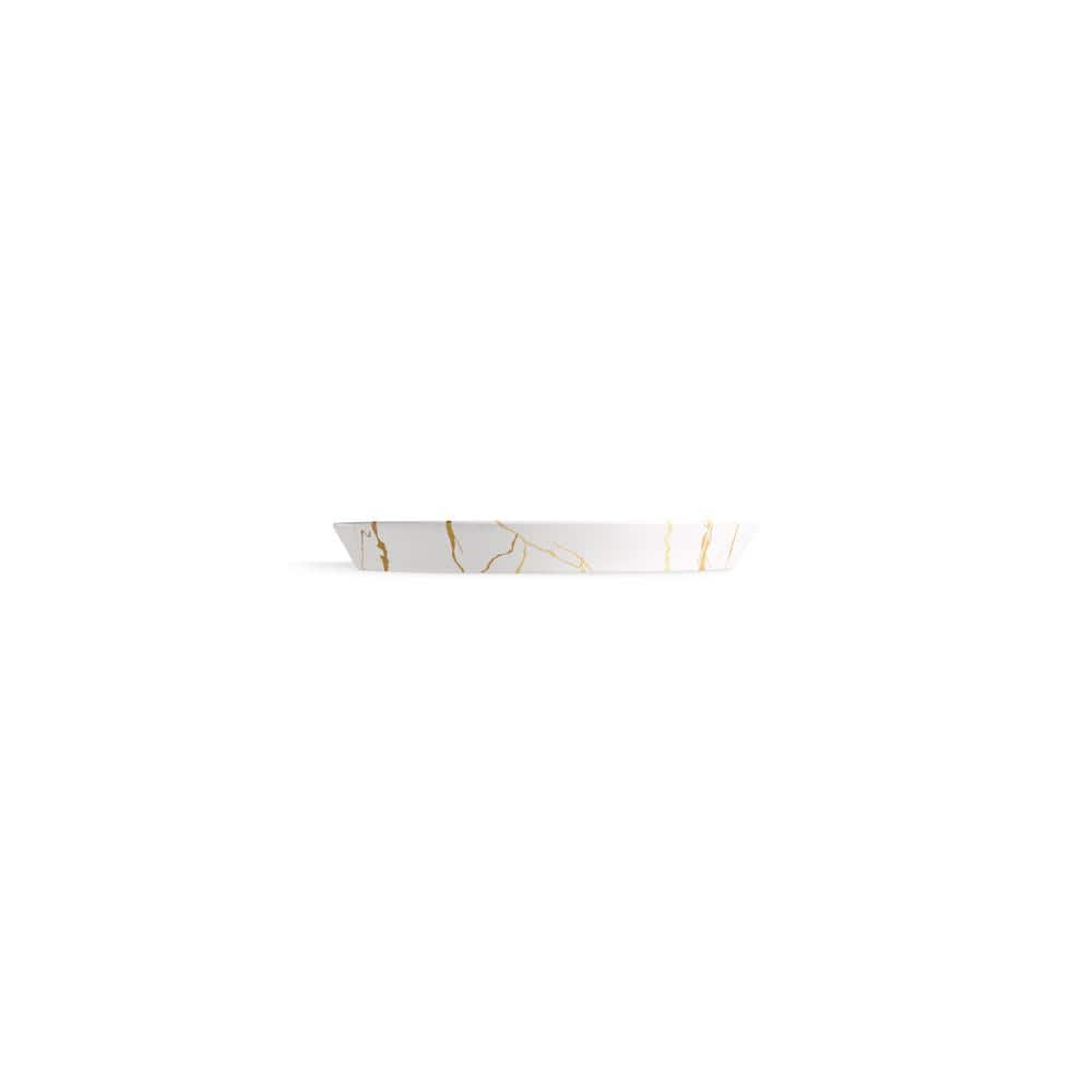 White and Gold Ceramic Square Vessel Bathroom Sink