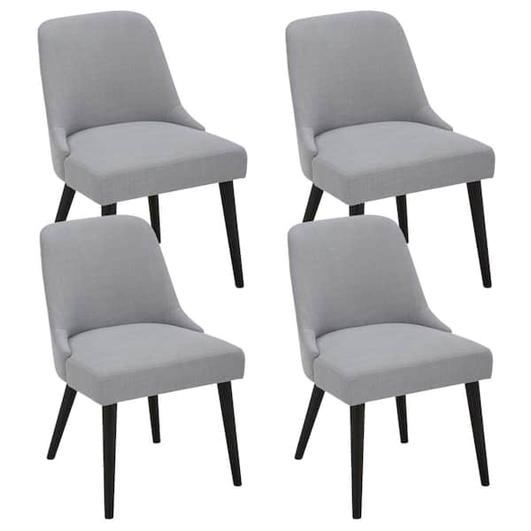 Spruce & Spring Leo Light Gray Solid Wood Dining Chairs with Fabric Seat for Kitchen and Dining Room (Set of 4)