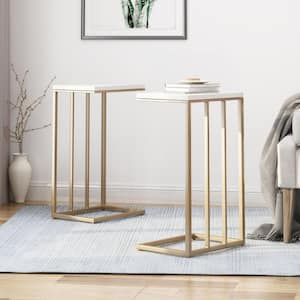 Baywinds White Faux Wood and Champagne Gold Iron C-Shaped Side Tables (Set of 2)