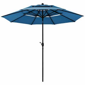 10 ft. 3-Tier Aluminum Market Outdoor Patio Umbrella Sunshade Shelter with Double Vented and 8 aluminum ribs in Blue