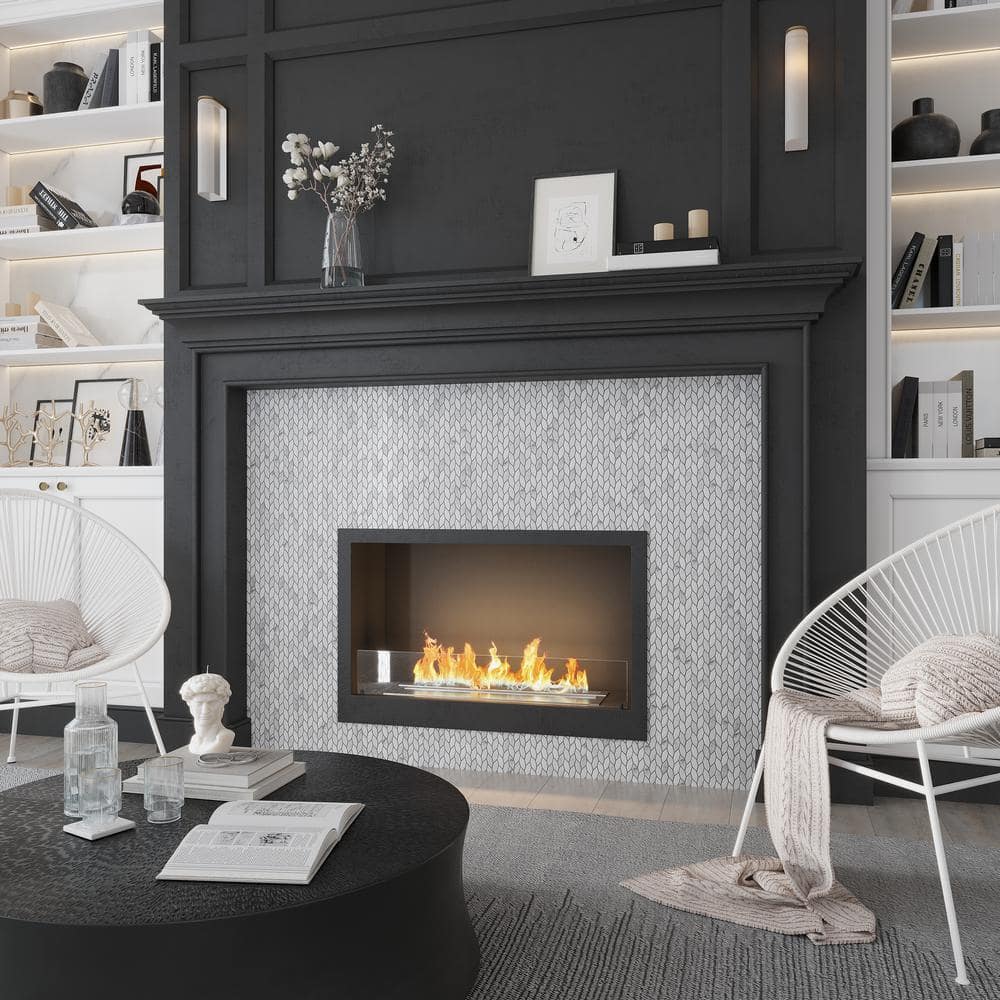 White and Gray Leaf Pattern Marble Mosaic Tile