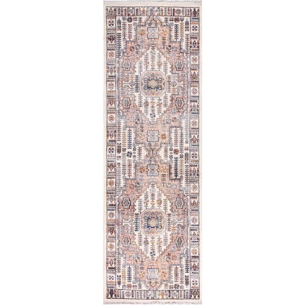 3 ft. x 8 ft. Beige Essence Traditional Bordered Indoor Runner Rug