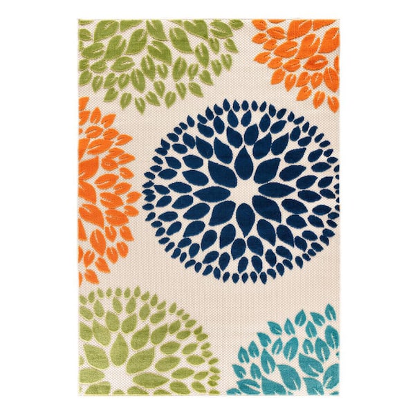 World Rug Gallery Brescia Modern Floral Circles Multi 7 ft. 10 in. x 10 ft. Indoor/Outdoor Area Rug