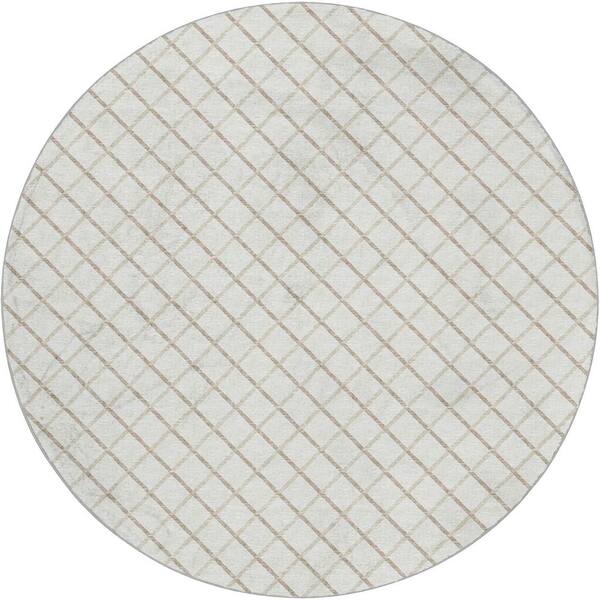 Dream Shag Premium Machine Washable Abstract ADS140 Ivory 8 ft. x 8 ft. Round Rug