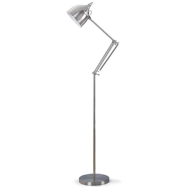 ARTIVA Silverado Contemporary 61 in. Brushed Steel Metal Floor Lamp with Adjustable Arm