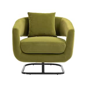 Modern Olive Green Velvet Upholstered Comfy Accent Arm Chair with Golden Metal Base