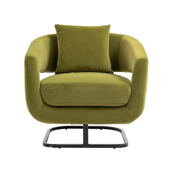 HOMEFUN Modern Olive Green Velvet Upholstered Comfy Accent Armchair Golden Metal Base