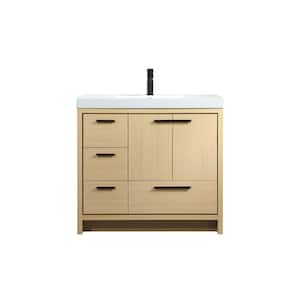Timeless Home 36 in. W Single Bath Vanity in Maple with Resin Vanity Top in White with White Basin