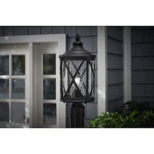 Walcott Manor 1-Light Black Outdoor Transitional Post Light with Clear Seeded Glass