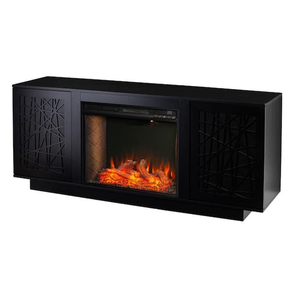 SEI FURNITURE Delgrave 60 in. Freestanding Wooden Smart Electric Fireplace TV Stand in Black