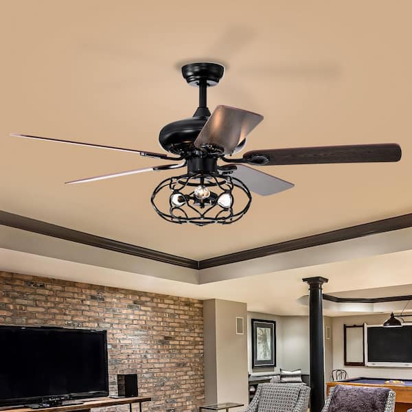 LINJO 52 in. Farmhouse Indoor Black 3-Speeds Low Profile Ceiling Fan with Remote, Light Fixture, Bulbs Not Included